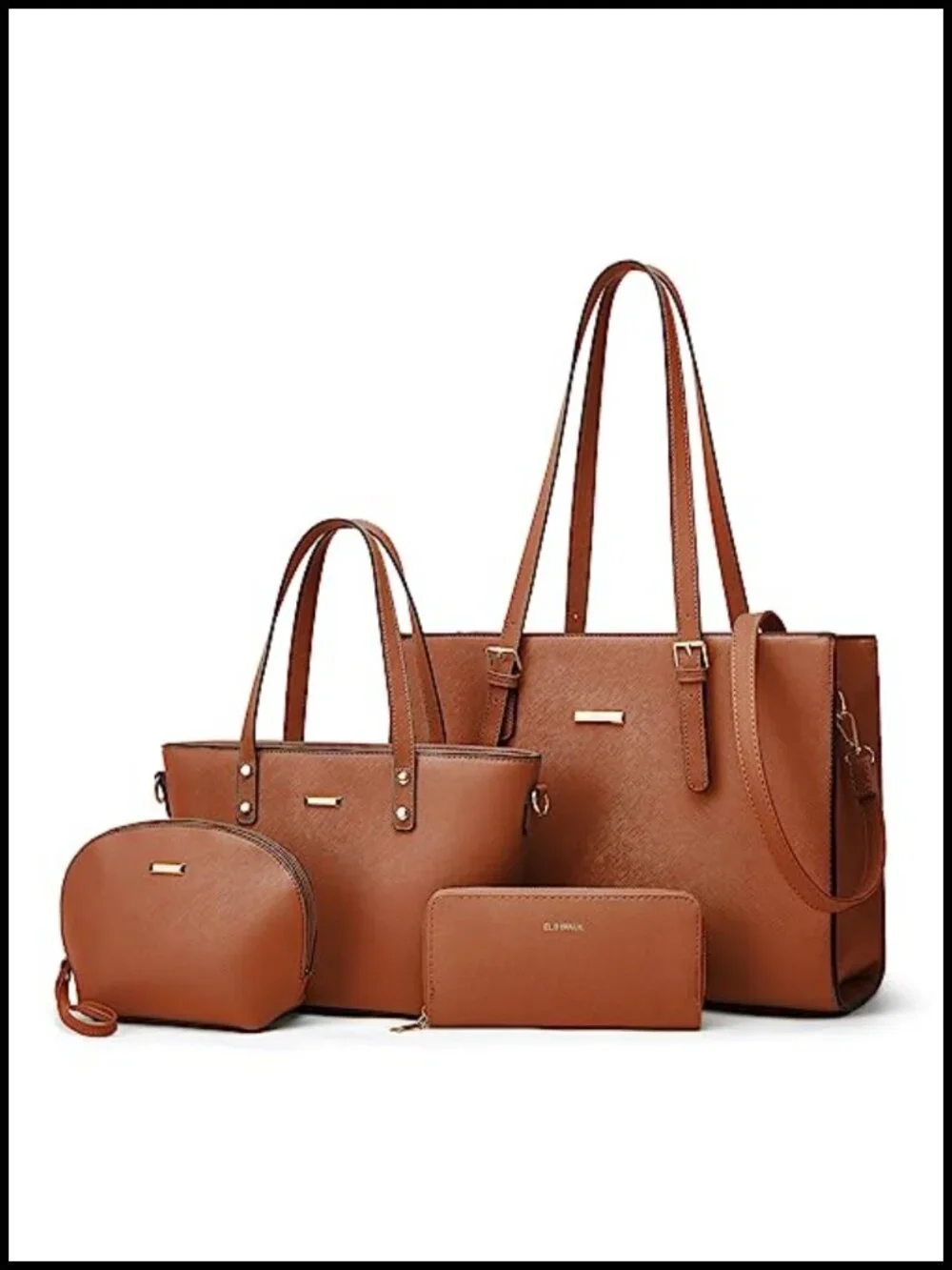 Synthetic Leather Tote Bag Set with Crossbody and Cosmetic Bag